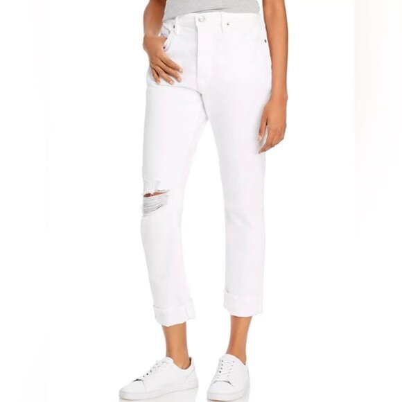NWT Frame Women’s Le Beau High Rise Boyfriend Distressed Jeans White Size 28